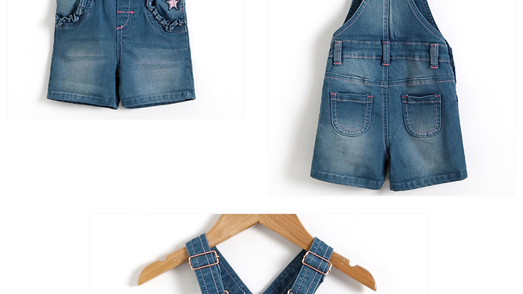 Baby Girl Embroidery Denim Dungaree Shorts With Adjustable Strap Spring Summer