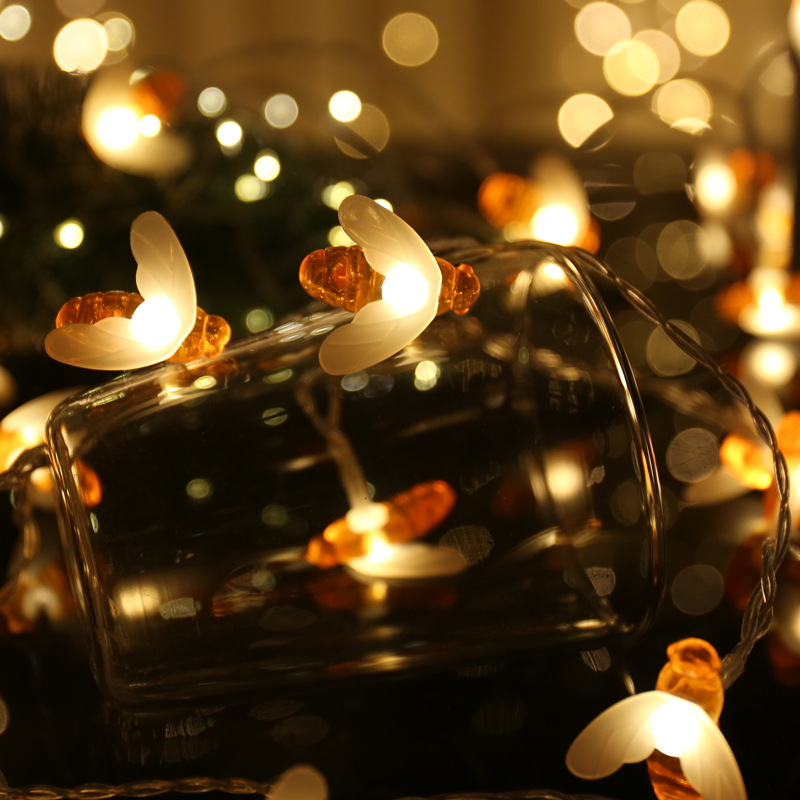 Solar String Lights LED 8 Modes Honey Bee Fairy Lights Outdoor Waterproof Simulation Honey Bees Decor for Garden Christmas Decor