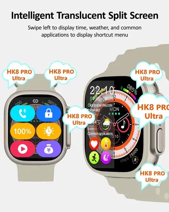 640x480 AMOLED BT Call Smart Watch HK8 Fitness Tracker Shock Resistant