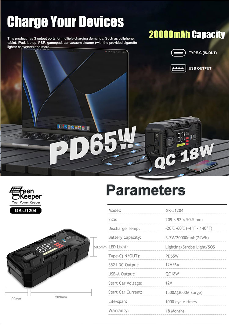 24v 3000A Battery Booster Pack Battery Jump Starter With LED Light Small Cars Savior