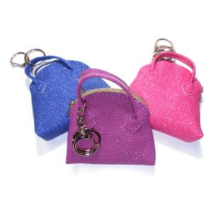 China Purple PU Leather Coin Holder Mini Backpack Keychain Engraved Logo wholesale