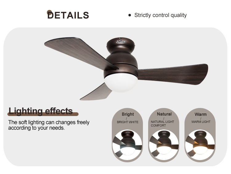 1stshine Ceiling Fan with Light and Remote Control 3 MDF Blades 3 Color LED Light