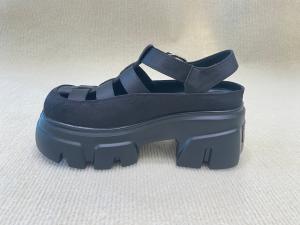 China Genuine Leather Womens Black Platform Sandals Heightening wholesale