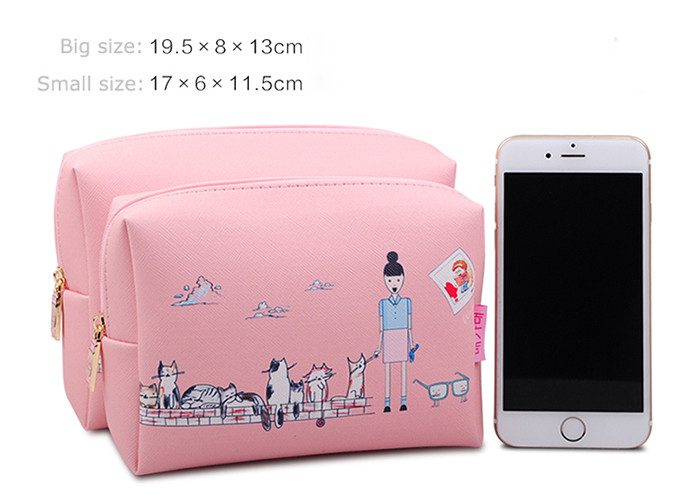 Cartoon Pattern Promotional Toiletry Bag Leather Material With Custom Design