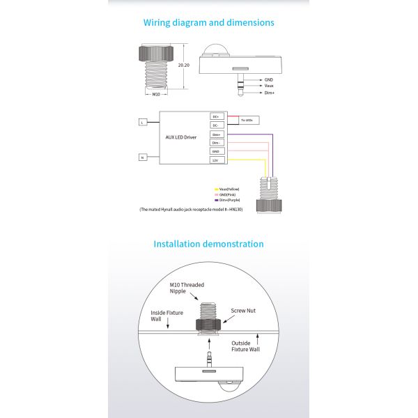 Audio-jack connection PIR motion sensor HNS134PIR, with tri-level dimming control, easy plug & play