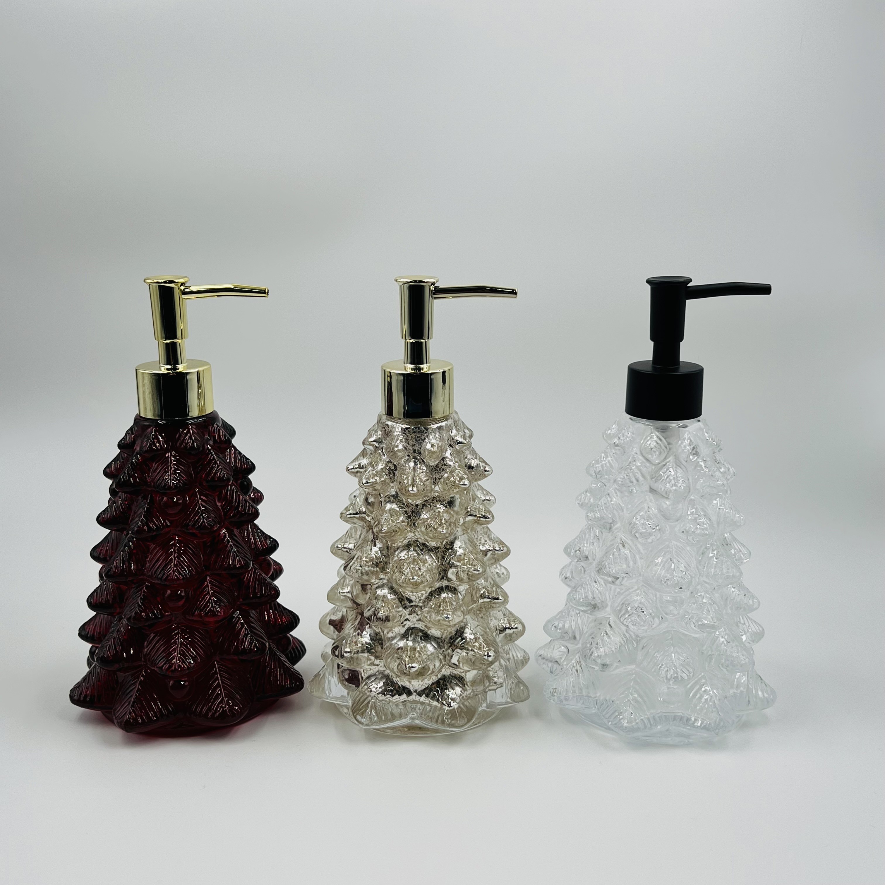 Christmas Tree Shape Bath Soap Dispenser Glass Hand Soap Dispenser For Bathroom Gold Color