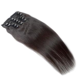 China Natural Black Color Remy Clip In Hair Extensions 100% Virgin Hair With 6 Pieces wholesale