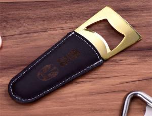 China Good Quality Kitchen Accessories Tool Stainless Steel Beer Bottle Opener with Leather Case, Stamped Logo wholesale