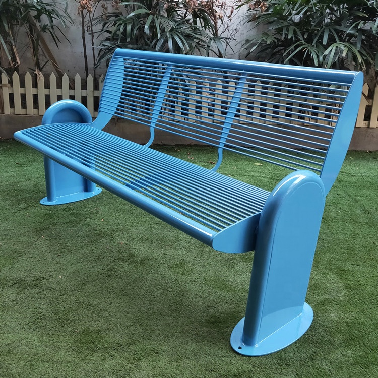 Powder Coated Blue Metal Garden Bench For Outdoor Street Playground Leisure