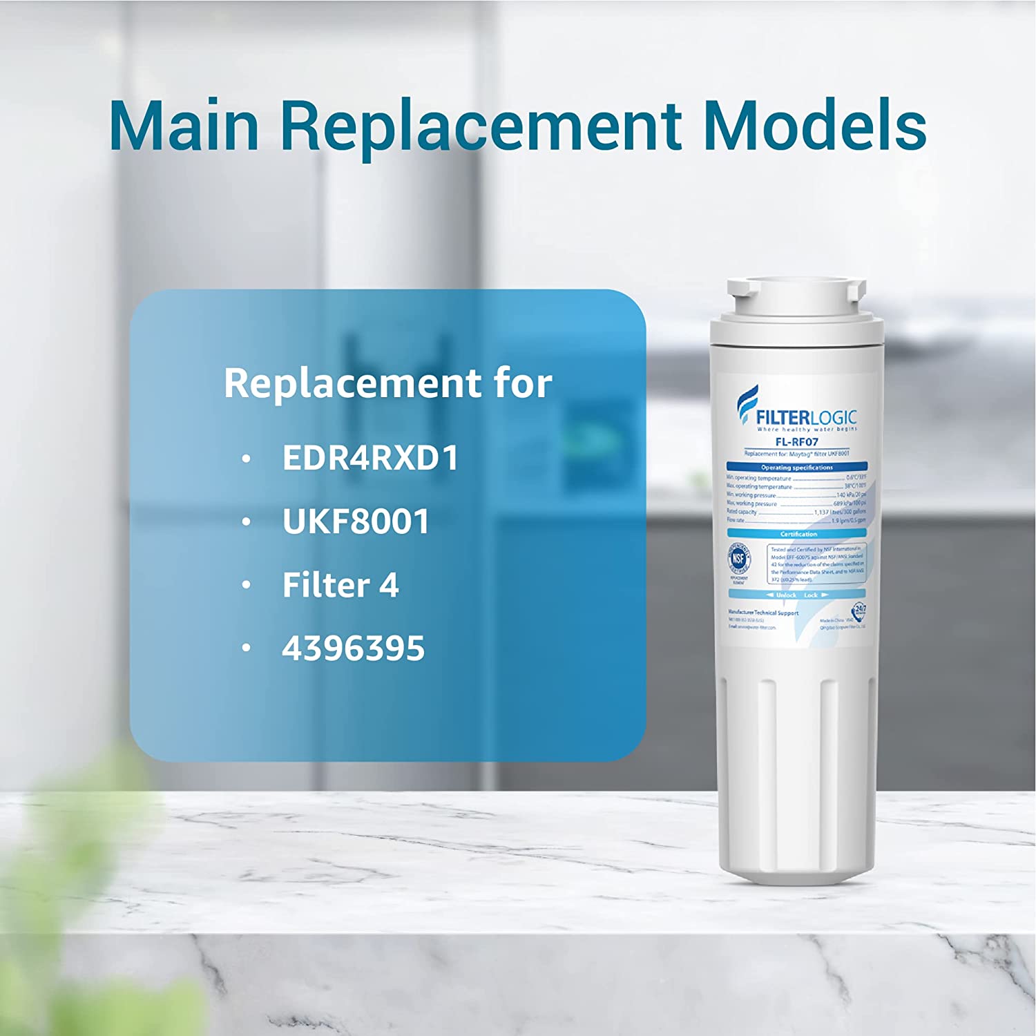 EDR4RXD1 4396395 Compatible UKF8001 Refrigerator Water Filter 4 for Faucet-Mounted Systems