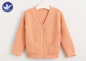 China Roll Edge Girls Cardigan Sweaters Long Sleeves Half Cardign Knit With Pockets wholesale