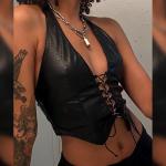 Hollow Sexy Short Slim Umbilical Lace Up Front Tank Top