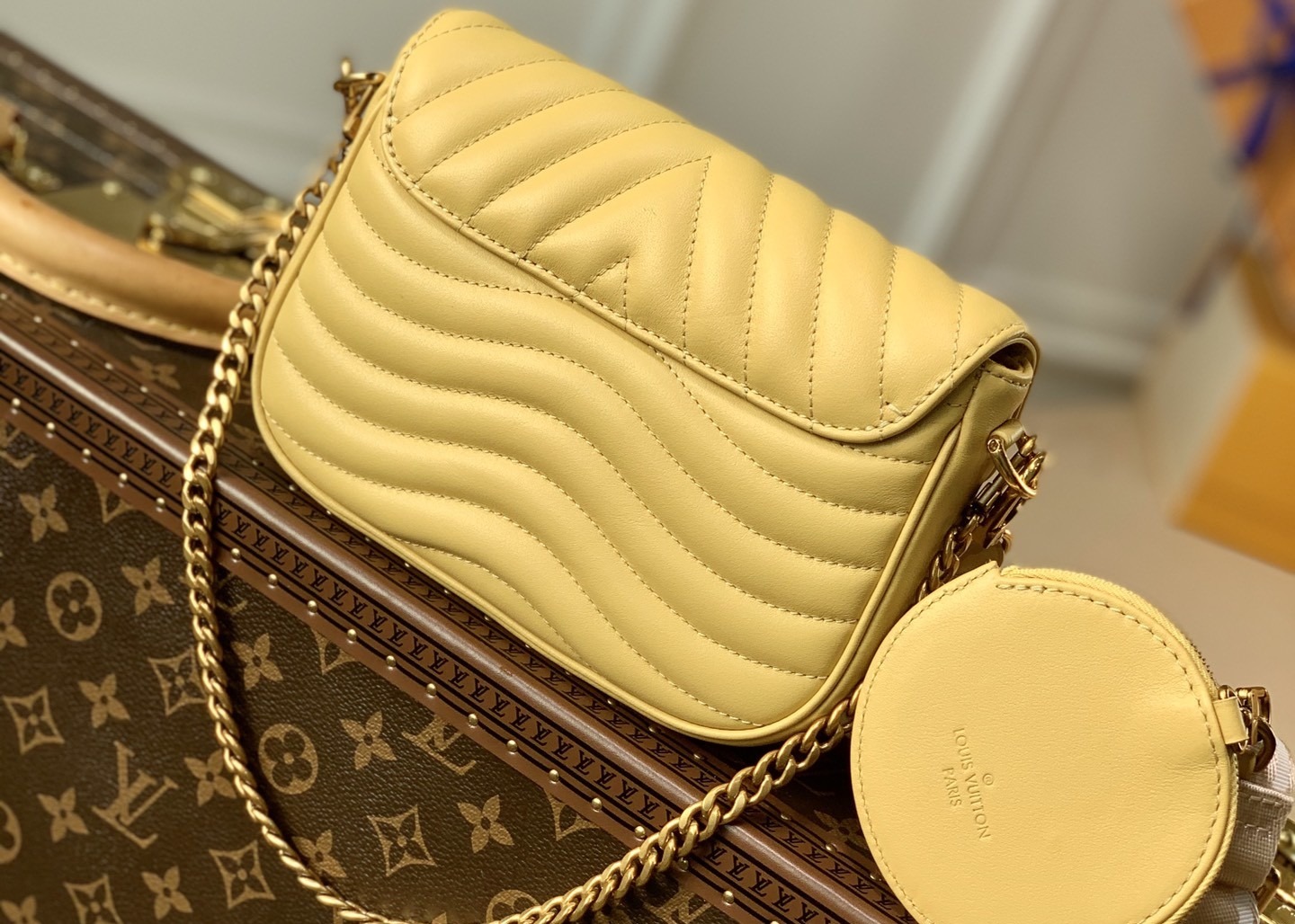 19cm Womens Yellow Leather Multi Pochette Crossbody Bag With Coin Purse