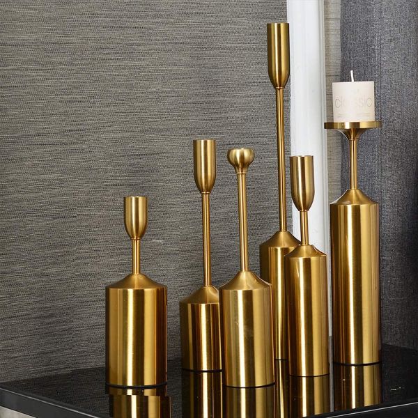 Candlestick Holders for Pillar Candles Gold Metal Candle Holders Set