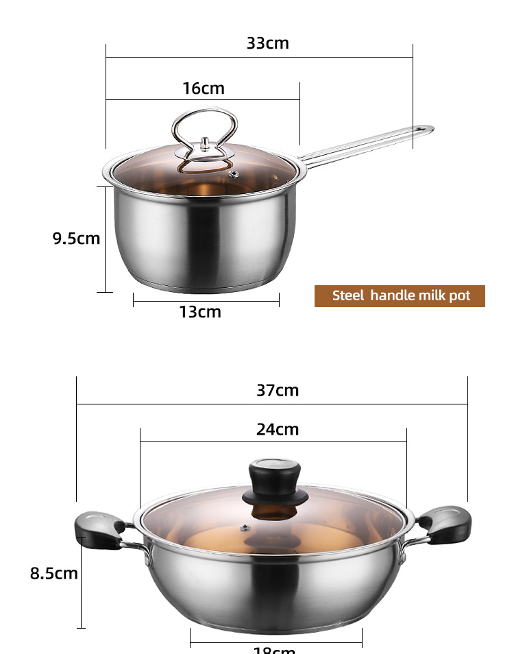 Amazon TOP Seller 6 PCS Flat Bottom Cooking Pot Sets Sauce Pan Soup Pot Frying Pan Sets For Kitchen