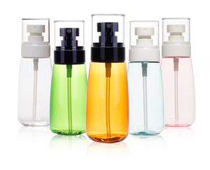 China 30ml 60ml Cosmetic Spray Bottle PET Clear Pump Bottle With White Spray Lids wholesale
