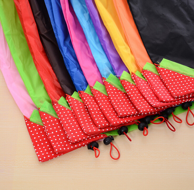 Ecological Drawstring Tote Bags Cute Strawberry Portable For Super Market