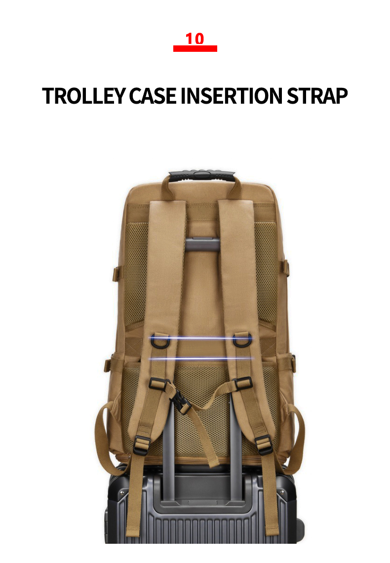 56-77Litre Vintage Canvas Laptop Backpack Khaki Color Waterproofing