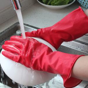 China Flexible Kitchen Dip Flocklined Rubber Dishwashing Gloves L50g wholesale