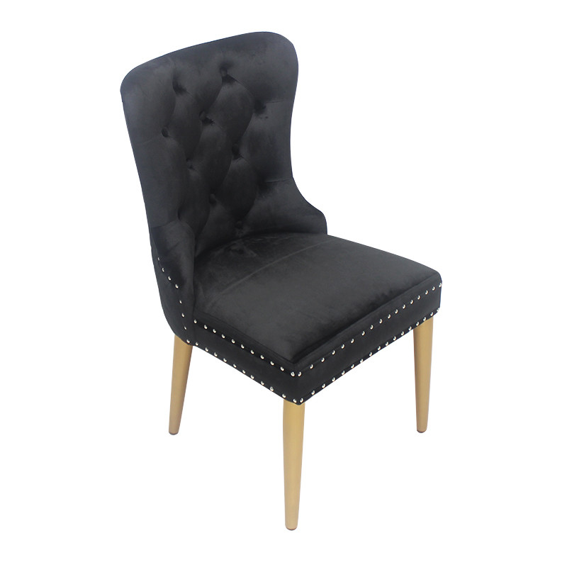 Black button buckle velvet chair dining chair elegant model
