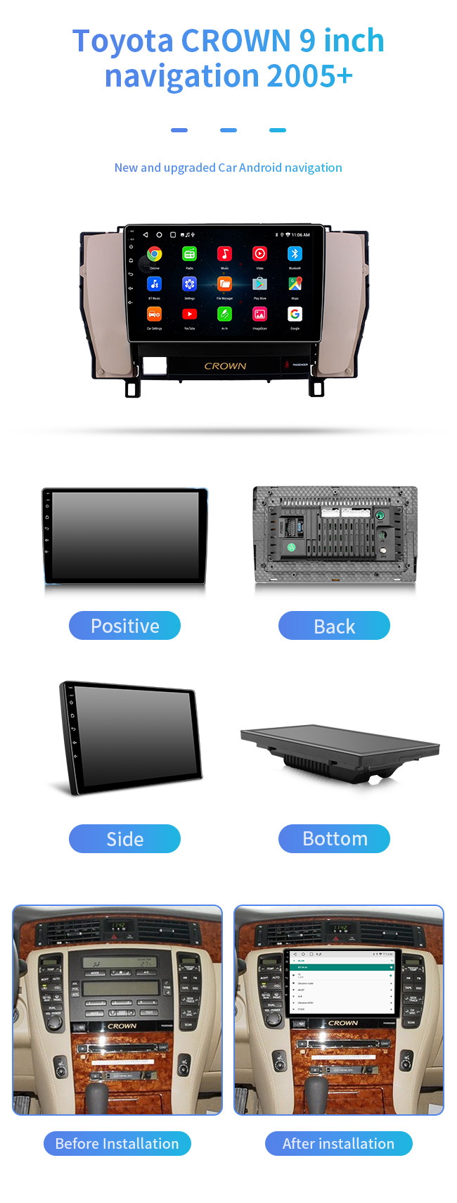 Android 12.0 Dvd Player Gsp Car Radio System Car CD Player Car Stereo For Toyota Crown