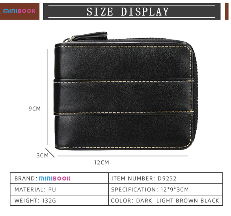 3 Colors Minibook Customized Men's Short Version Buckle Multi-card Coin Three Fold Zipper Wallet