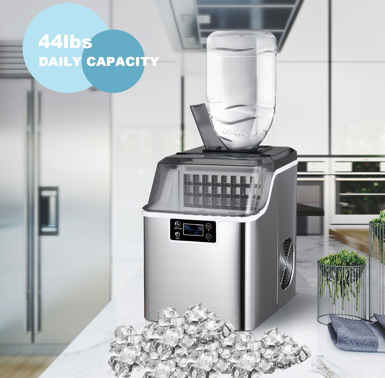 Stainless Steel Countertop Ice Maker 20kg Mini Portable Ice Cube Block Production for Food and Beverage