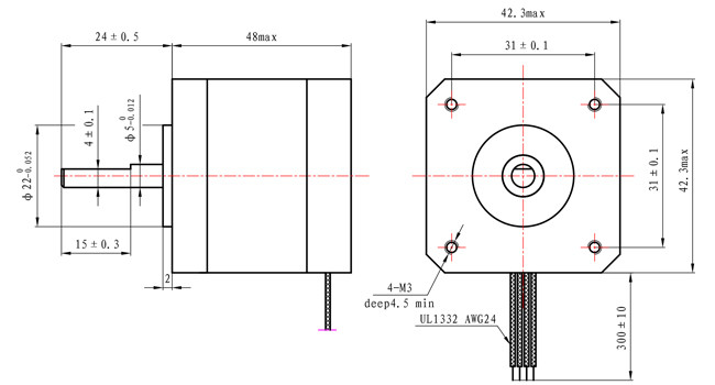 2.8A DC Nema 17 High Temp Stepper Motor High Temperature 2.8V 0.59N.M