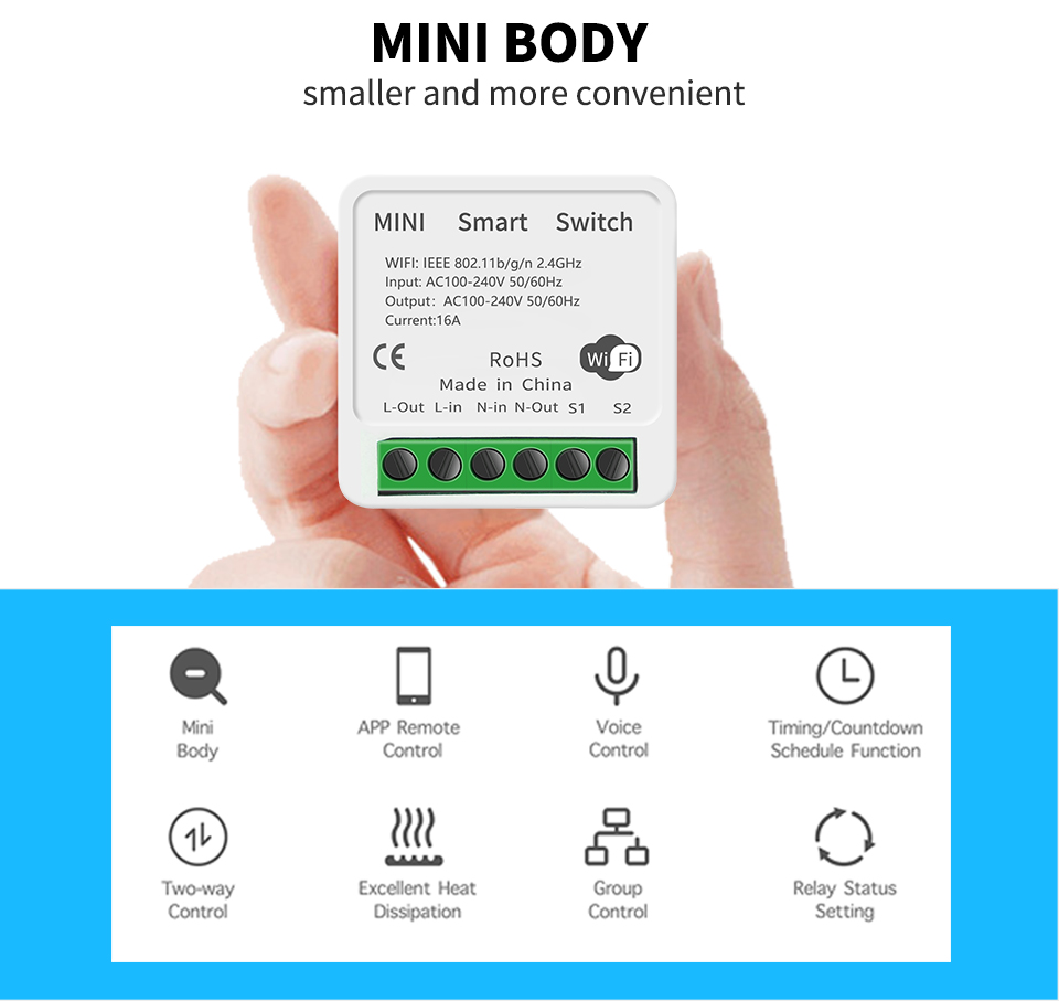 Tuya Alexa Timer Smart Switch 10A Relay Module Work Remote Smart Switch support google Alexa voice control easy install