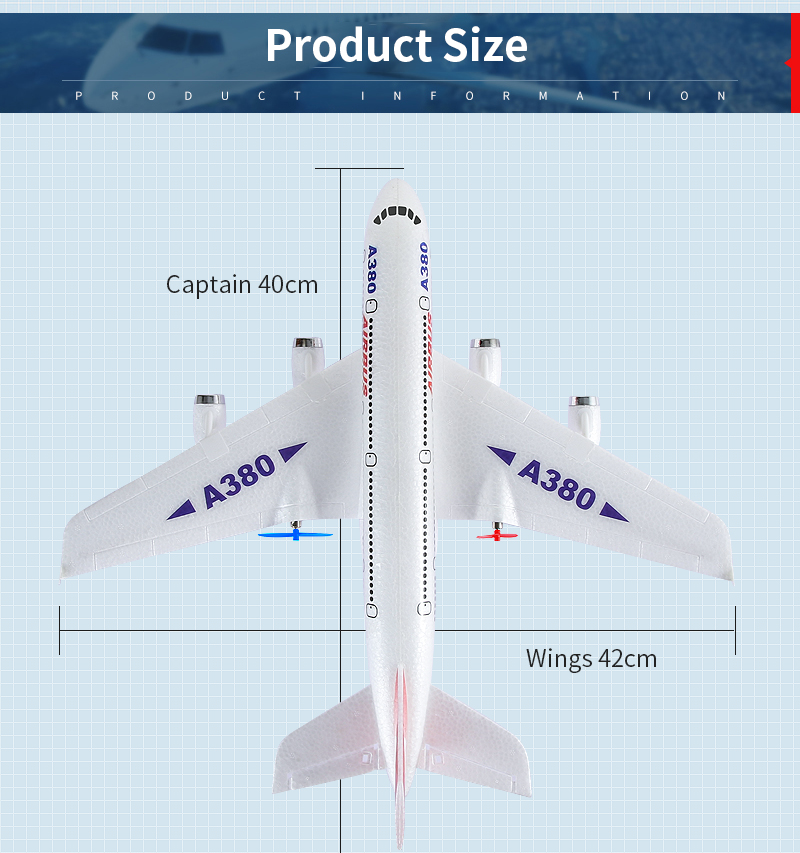 A380 747 2.5 RC Airplane 2.4G Fixed Wing Plane 6 Gyro Kids Radio Aircraft Long Flight Time with 3.7V/500mAh Lipo Battery