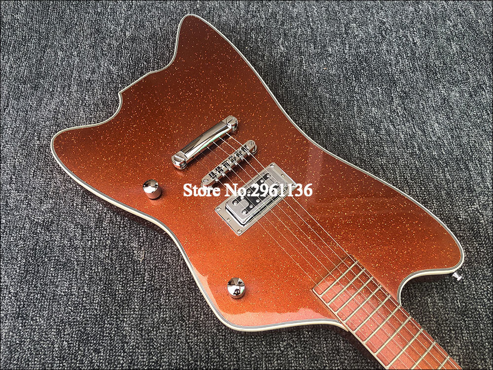 High quality electric guitar with Metallic orange gold dust paint on all parts front and back including fretboard Single