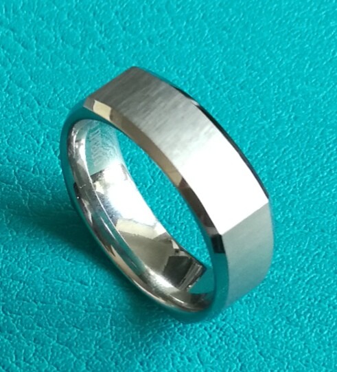 7mm Satin Brush Finish Square Cobalt Chrome High Polished Beveled Edges Wedding Band Ring
