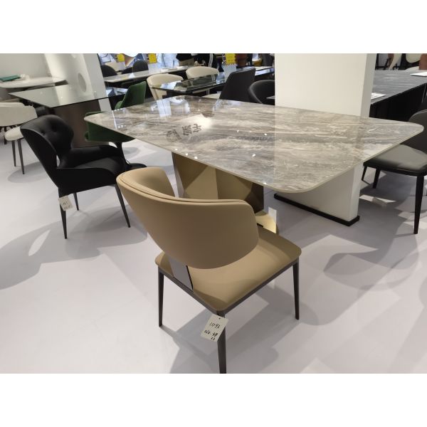 Foshan Supplier High Quality Gold Stainless Steel Dining Table Living Room Dining Table Ceramic With Marble Stone Top