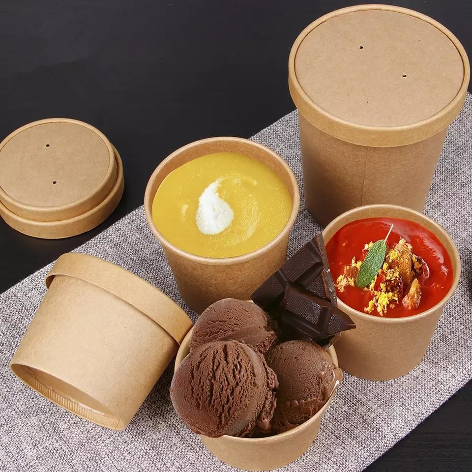 Custom Disposable Food Grade Ink 850ml Disposable Paper Soup Bowls