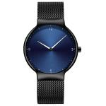 Black Dial Black Stainless Steel Strap Watch , Stainless Steel Back Quartz Watch