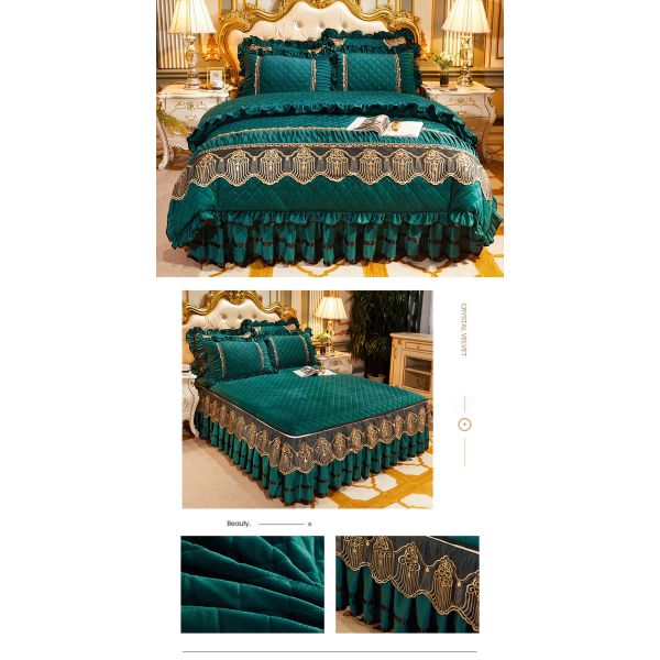 Wedding Four-piece Kit Bedding Set with Easy Care Fade-Free Embroidery Lace Bed Skirt