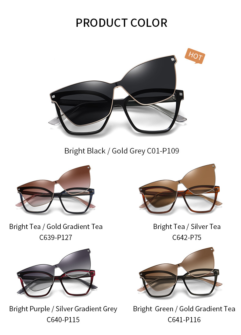 Polarized Myopic Magnetic Clip On Sunglasses Women'S Fashion Cat Glasses Frame