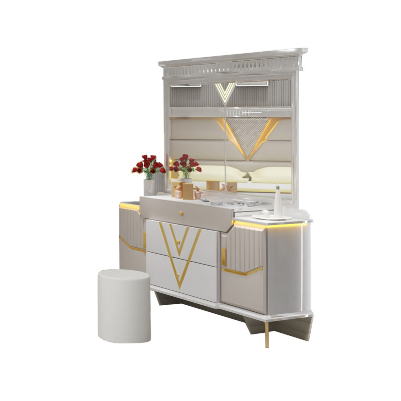PU Leather MDF Bedroom Sets Furniture Modern Control Gold Side Table Night Lamps