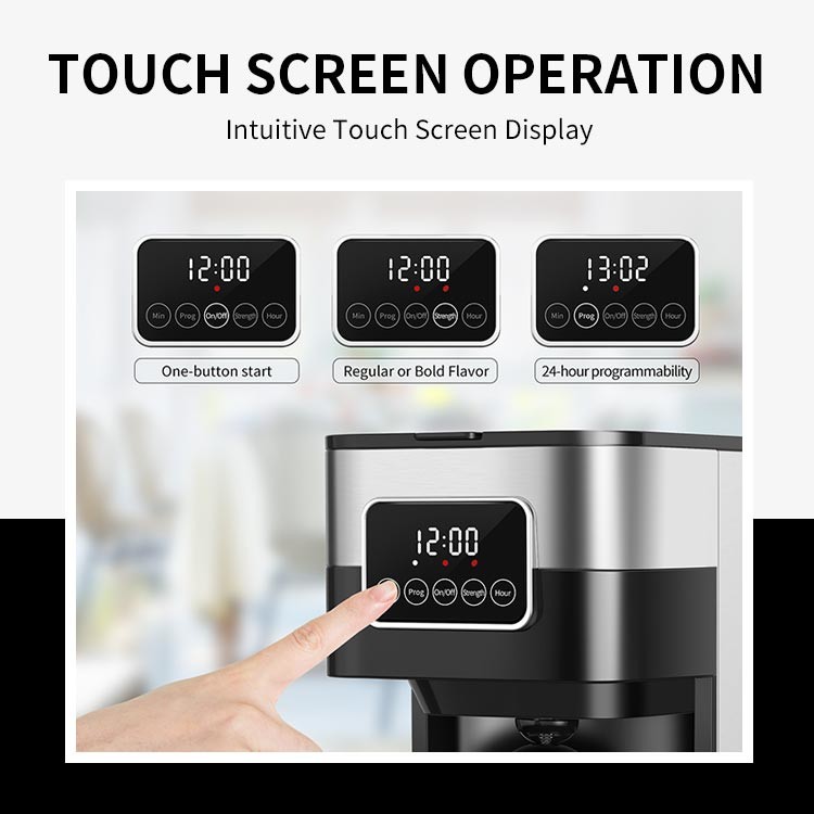 OEM Touch Screen Auto Drip Coffee Machine 10 Cup Programmable With Glass Carafe