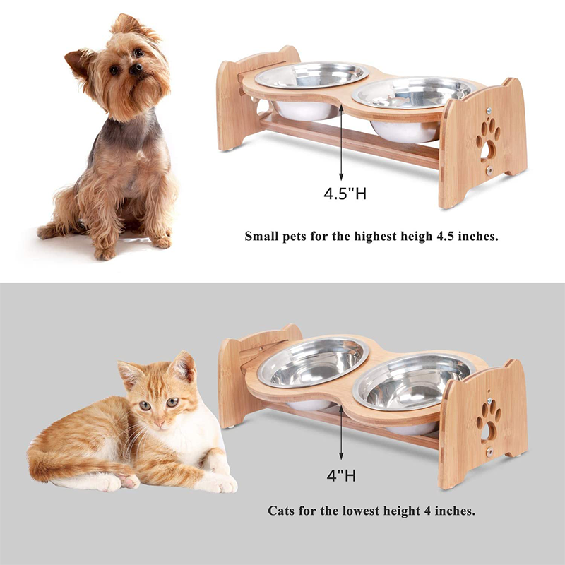 Custom Bamboo PET Feeder Cervical Spine For Cat Dog 13x19.5x40.6cm