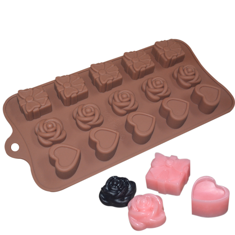 Silicone Custom Chocolate Molds Rose Heart Shaped For Candy Cake