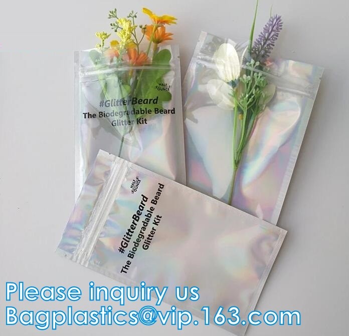 Bagease pack Holographic Film Resealable Zipper Bag Grip Seal Laminated Plastic Bag Shiny Cosmetic packaging jewelry