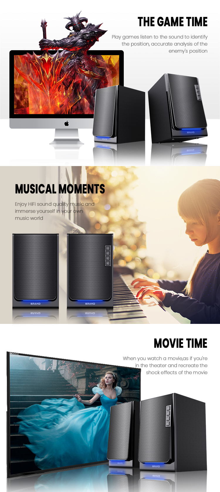Desktop Speakers Wireless HiFi Wooden Black Bookshelf Speakers with Remote Control