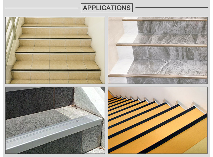 Stair Edge Protection Aluminium Stair Nosing Edge Trim With Insert Rubber