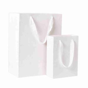 China 8x8x26 White Kraft Boutique Paper Bag Shopping With Ribbon Handles wholesale