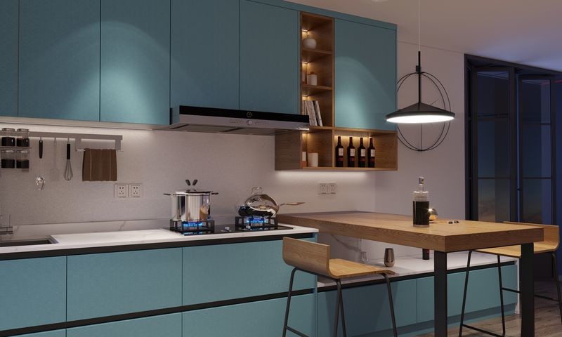 Vibrant European-Style Kitchen Cabinet With Sleek Design And Bold Lake Blue Doors