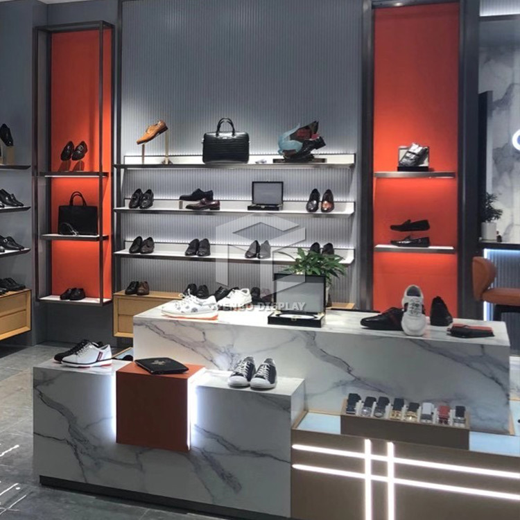 Custom White Shoe Display Racks Stainless Steel Wall Shelf