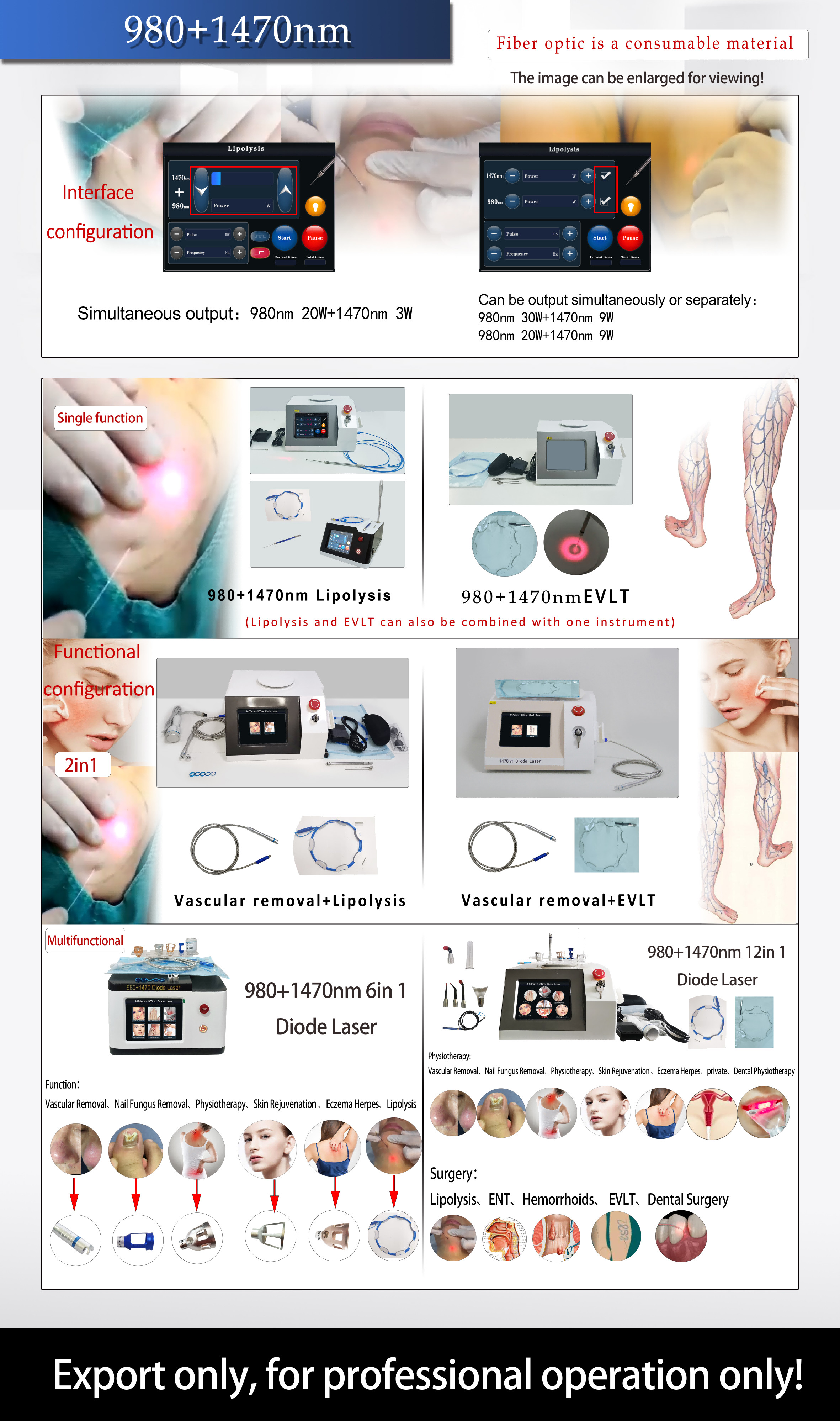 Medical Endolift Spider Vein Laser Machine / EVLT Laser Machine