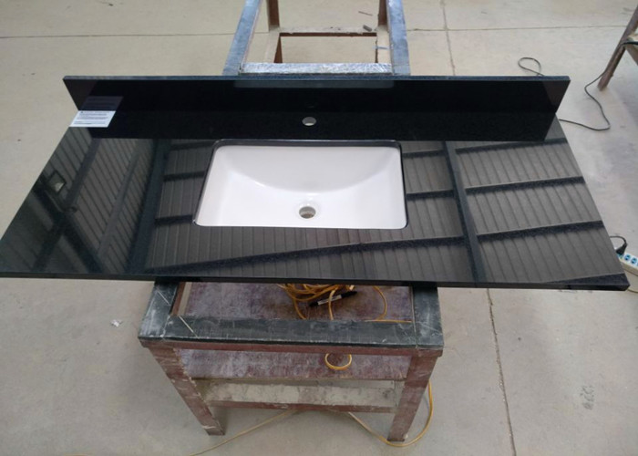 Black Commercial Bathroom Countertops Durable With Squared Sink