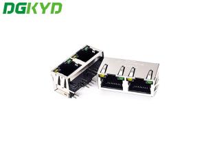 China 180 Degree TAB UP RJ45 Multiple Port Connectors With PA66 Housing wholesale